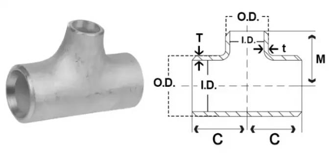 Dimension Drawing -  Stainless Steel Weld Reducing Tees